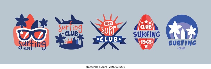 Extreme Surf Club Badge and Logo Design Vector Set