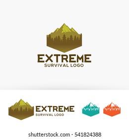 Extreme Survival Logo Design. Travel, Mountain And Outdoor Sport Logo Concept. Vector Logo Template