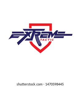 Extreme Tactic wordmark in rifle shape design
