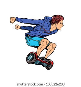 extreme teenager on hoverboard. Pop art retro vector illustration vintage kitsch 50s 60s