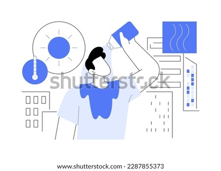 Extreme temperatures abstract concept vector illustration. Man suffers from the heat, copious sunshine, environmental problem, effects of climate change, global warming season abstract metaphor.
