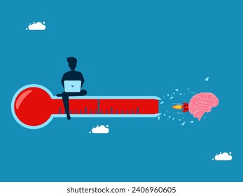 Extreme thinking. man working with brain flying through thermometer
