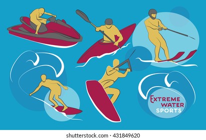 Extreme water sports icons. Vector illustration, EPS 10