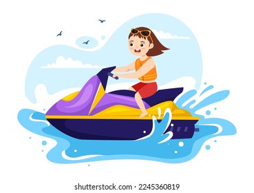 Extreme Water Sports Illustration Kids Summer Vacation Recreation and Resort Beach Activity in Hand Drawn Flat Cartoon Template