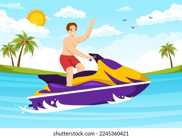 Extreme Water Sports Illustration Summer Vacation Recreation and Resort Beach Activity in Hand Drawn Flat Cartoon Template