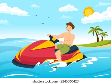 Extreme Water Sports Illustration Summer Vacation Recreation and Resort Beach Activity in Hand Drawn Flat Cartoon Template