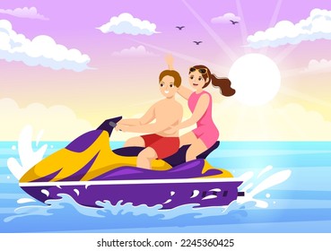 Extreme Water Sports Illustration Summer Vacation Recreation and Resort Beach Activity in Hand Drawn Flat Cartoon Template