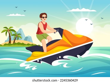 Extreme Water Sports Illustration Summer Vacation Recreation and Resort Beach Activity in Hand Drawn Flat Cartoon Template