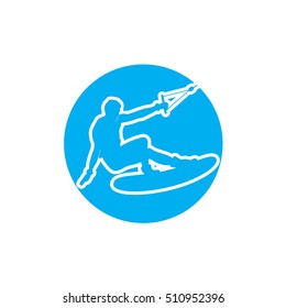 Extreme water sports wakeboarding logo template with text on the board. Vector illustration.