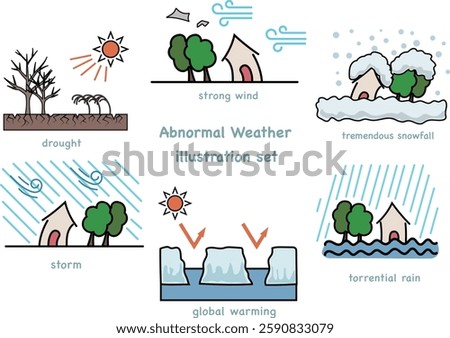 Extreme Weather Global Warming, Disaster Icon Illustration Set