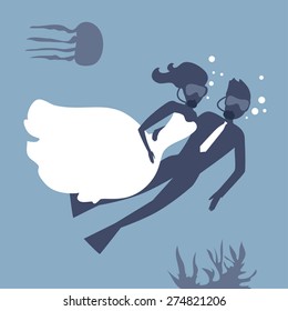 Extreme wedding. The bride and groom. Divers