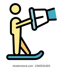 Extreme wind sport icon outline vector. Surfer man. Summer kite color flat