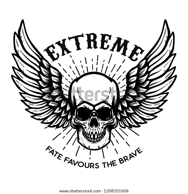 Extreme. Winged\
skull on white background. Design element for logo, label, emblem,\
sign, poster. Vector\
illustration