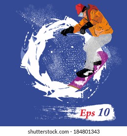 Extreme Winter Sport.Mountain skiing.Extreme Snowboard.Vector
