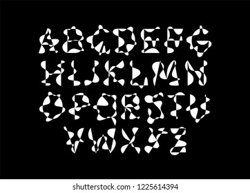 Extremely bold, crazy mad curved liquid cosmic and watercolor font, all caps uppercase letters, english alphabet, basic latin typeface with art and freestyle vibes, unique fashion and style character