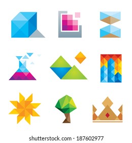 Extremely creative beautiful design polygons geometric art logo icon set