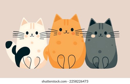 gatos extremadamente lindos sentados, ilustración vectorial, diseño plano y mínimo