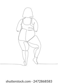 extremely obese woman one line art. Continuous line drawing of body positive, overweight, plus size model, XL, health, fashion, self acceptance.