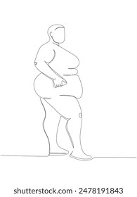 Mujer extremadamente obesa una línea de arte. dibujo continuo de línea de cuerpo positivo, sobrepeso, modelo de talla grande, XL, salud, moda, autoaceptación.