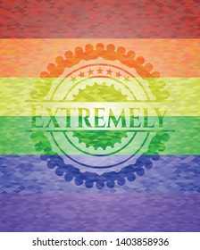 Extremely on mosaic background with the colors of the LGBT flag