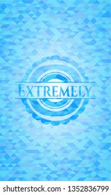 Extremely realistic sky blue emblem. Mosaic background