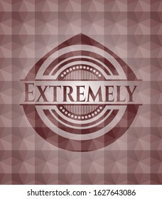 Extremely red emblem or badge with abstract geometric polygonal pattern background. Seamless.