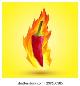 Extremely super hot red chilli paprika pepper surrounded by flames