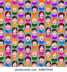 Extremely surprised scared frightened young people shock portrait seamless pattetrn