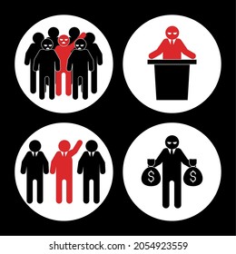 extremism and corruption, pictogram icons