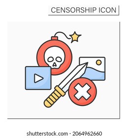 Extremist content color icon. Violent images, actions and statements on Internet. Terroristic content. Extreme opinions. Censorship concept. Isolated vector illustration