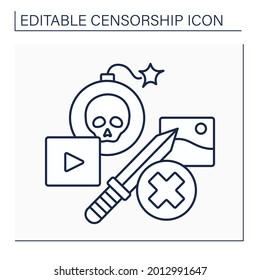 Extremist content line icon. Violent images, actions and statements on Internet. Terroristic content. Extreme opinions. Censorship concept. Isolated vector illustration. Editable stroke