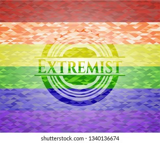 Extremist emblem on mosaic background with the colors of the LGBT flag