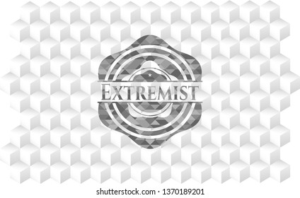 Extremist grey emblem with geometric cube white background