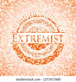 Extremist orange mosaic emblem with background