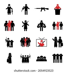 extremist terrorist people, pictogram set