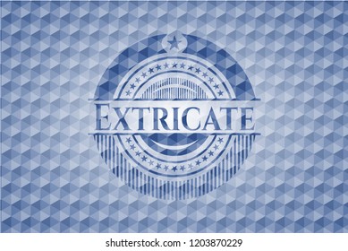 Extricate blue emblem with geometric pattern background.