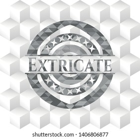 Extricate grey badge with geometric cube white background