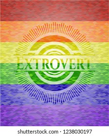 Extrovert emblem on mosaic background with the colors of the LGBT flag