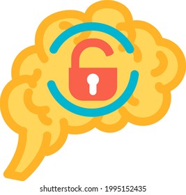 Extrovert function of human brain icon vector. Communication and relationship, individual psychology and mind functional. Unlocked padlock on anatomy intellectual organ. Contour illustration