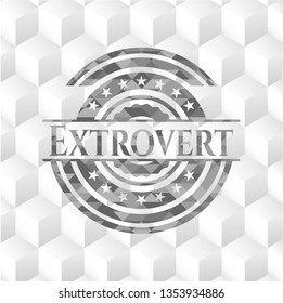 Extrovert grey badge with geometric cube white background