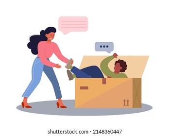 Extrovert individuality. Extraversion character enjoying communication with people. Active temperament, easy social connection and comfort. Flat vector illustration