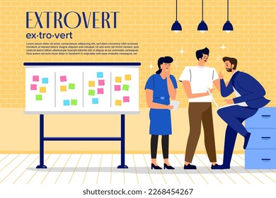 Extrovertierte Individualität. Extraversionscharakter der Kommunikation mit Menschen.Aktives Temperament, flache Vektorgrafik