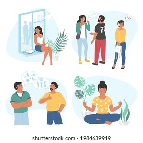 Extrovert and introvert character set, flat vector illustration. Communicative and calm, spending time alone, extraverted and introverted mindset people. Extraversion, introversion personality types.