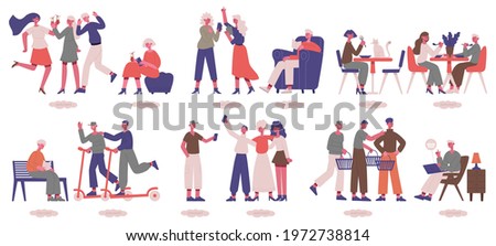 Extrovert and introvert characters. Sociable and psychological people vector illustration set. Active and calm men and women characters. Psychology behavior comfort for character personality Stock fotó © 