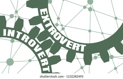 Extrovert and introvert. Mechanism of gears. Communication concept in industrial design. Modern brochure design template. Connected lines with dots on backdrop