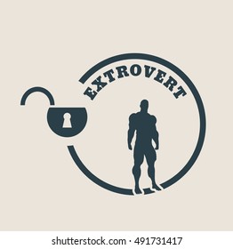 extrovert simple icon metaphor. image relative to human psychology. muscular man in the locked circle