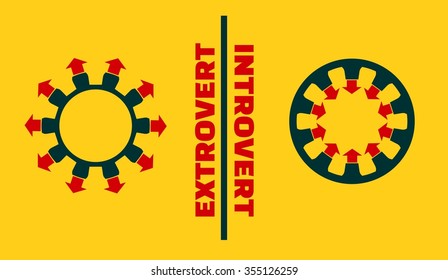 Extrovert Vs Introvert Simple Icon Metaphor. Image Relative To Human Psychology