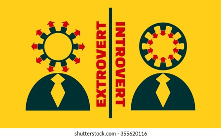 extrovert vs introvert simple icon metaphor. image relative to human psychology