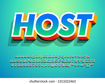 extrude font alphabet text effect with shadow and gradient color, full complete character uppercase, number and punctuation