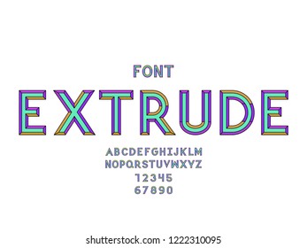 Extrude font. Vector alphabet letters and numbers. Typeface design. 
